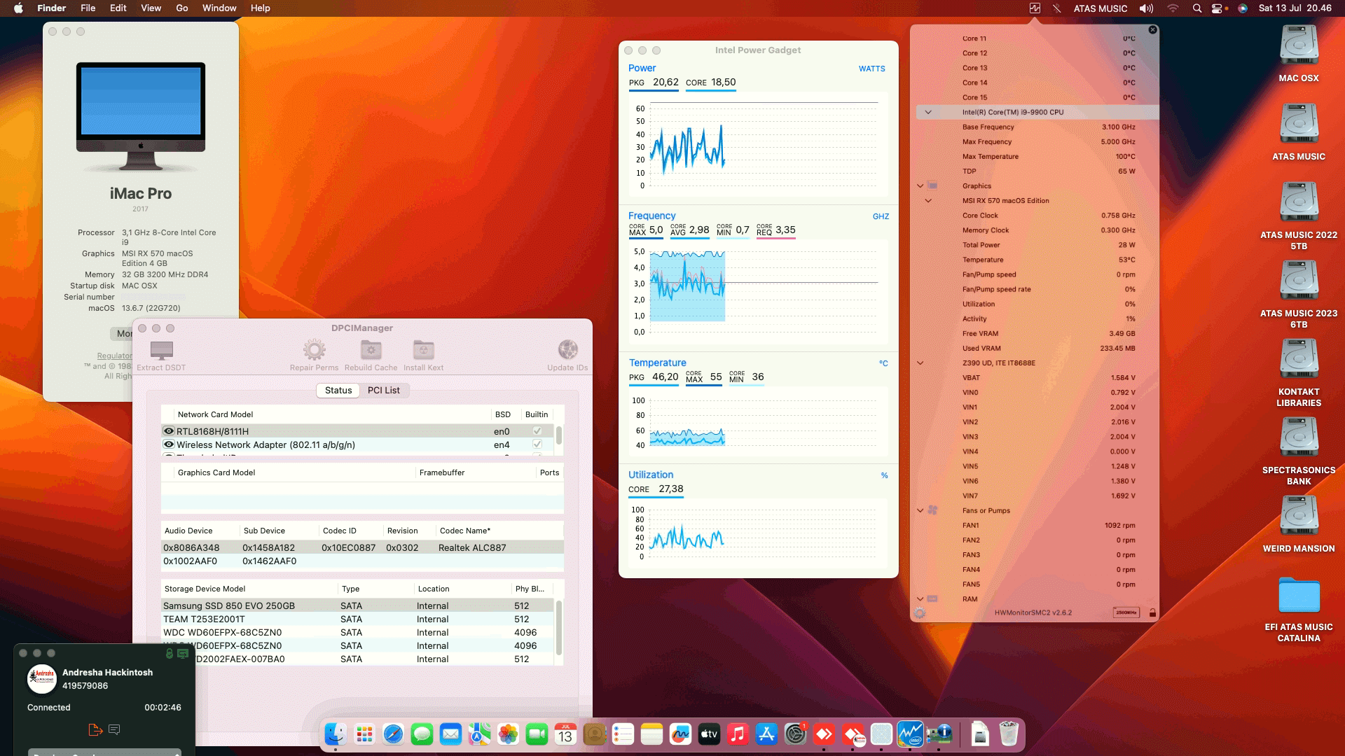 Success Hackintosh macOS Ventura 13.6.7 Build 22G720 in Gigabyte Z390 UD + Intel Core i9 9900 + MSI RX 570